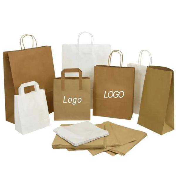 Compras recicláveis Sacos de papel castanho Kraft Sacos de embalagem de alimentos