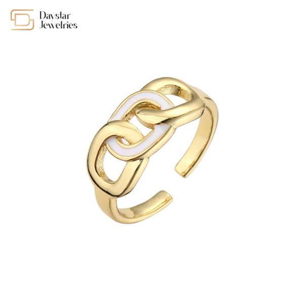 Women Men Jewelry Gold Plated Colorful Enamel Rings , Adjustable Cuban Link Rings
