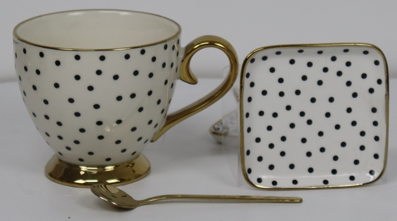 470cc footed mug with 9.5cm square dish 304 stainless steel spoon tableware ceramic gift set
