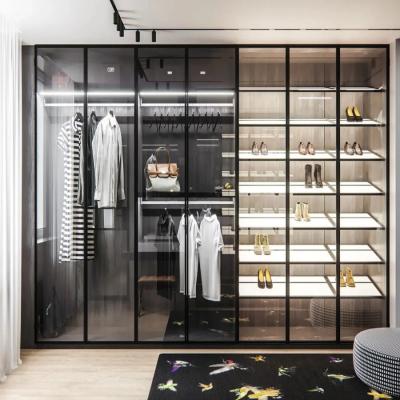 Wardrobe Bedroom Closet Set Tempered Glass Sliding Doors Customized