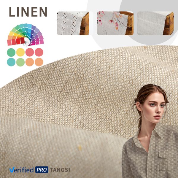 Factory's Top Selling 100% Linen Woven Fabric Heavyweight Pure Color Thick Comfortable Organic Material for Girls' Dresses Plain