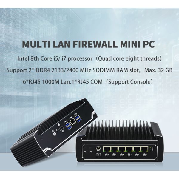 X86 Mini PC with Intel Celeron 3867U 6 Gigabit LAN Ports Fanless Firewall Appliance for Network Security