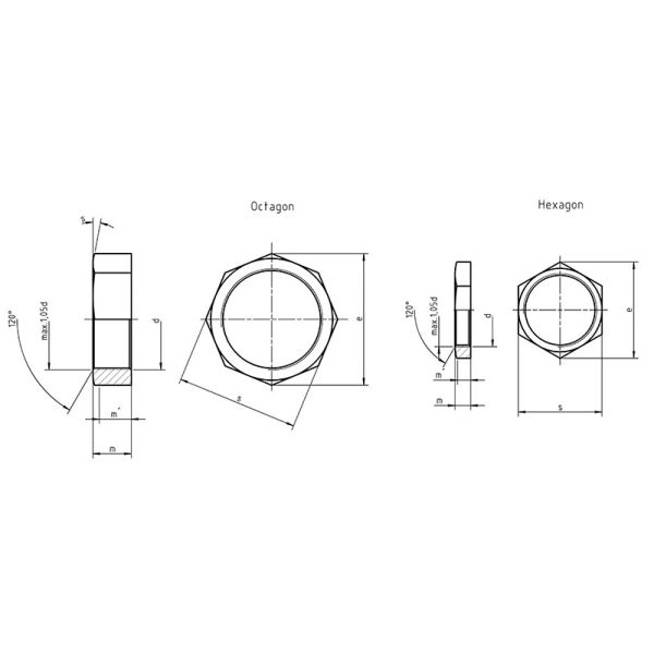DIN 80705 тонких гаек с потоком мелкого шага и небольшими ширинами через квартиры