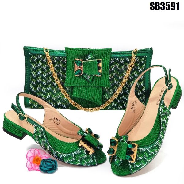 Exquisite African Low Heel Shoes and Bags Set for Women's Party Includes Italian Bag
