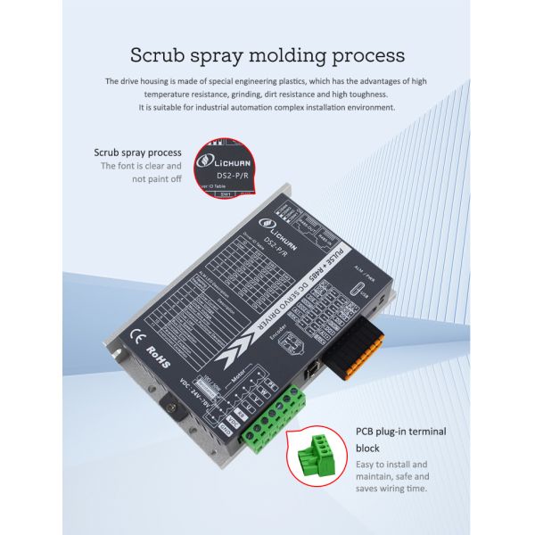 Lichuan DC Servo Motor Drivers Kit DS2-10P/R/C/E Low Voltage 100W 0.32N.m 24/48V 3.7/6.5A 3000RPM IP65