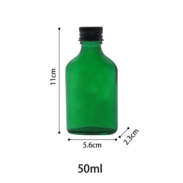 Flat Dark Green 50ml Cosmetic Glass Bottles Screw Cap Essential Oil Glass Bottle