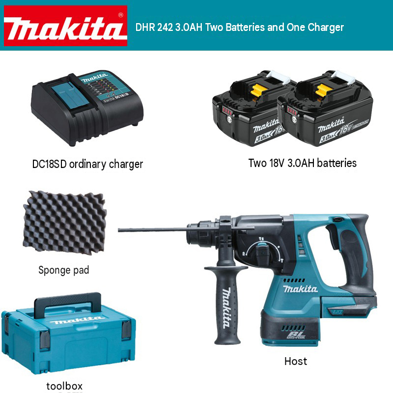 18 Li-ion Brushless Rotary Hammer DHR242z 3-Node SD5-Plus Hammer Dri11 For Concrete Masonry Wood Steel Drilling