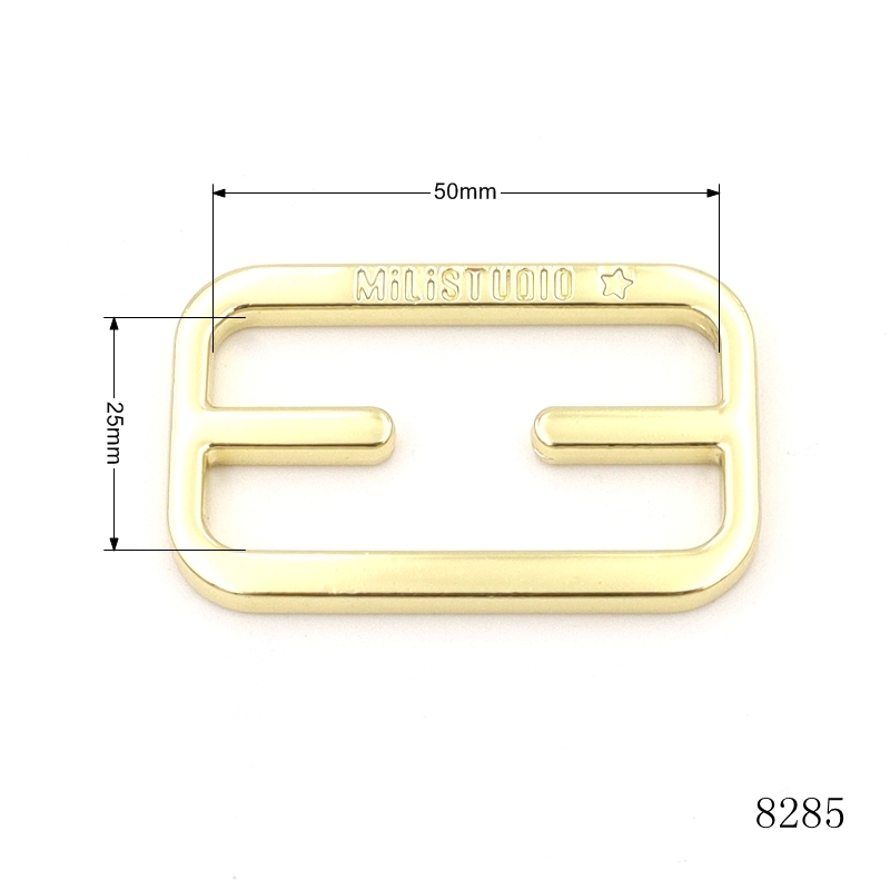Nickel Free Gold Logo Engraved Metal Square Buckle Zinc Alloy Tri-Glide Slider Buckle For Bag Hardware Accessories