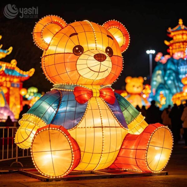 Custom Teddy Bear LED Lantern Sculpture Outdoor Waterproof for Urban Square Lighting