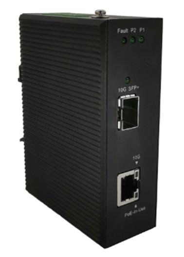 Industrial 802.3bt 90W 10G PoE Media Converter Store-and-Forward Processing Type