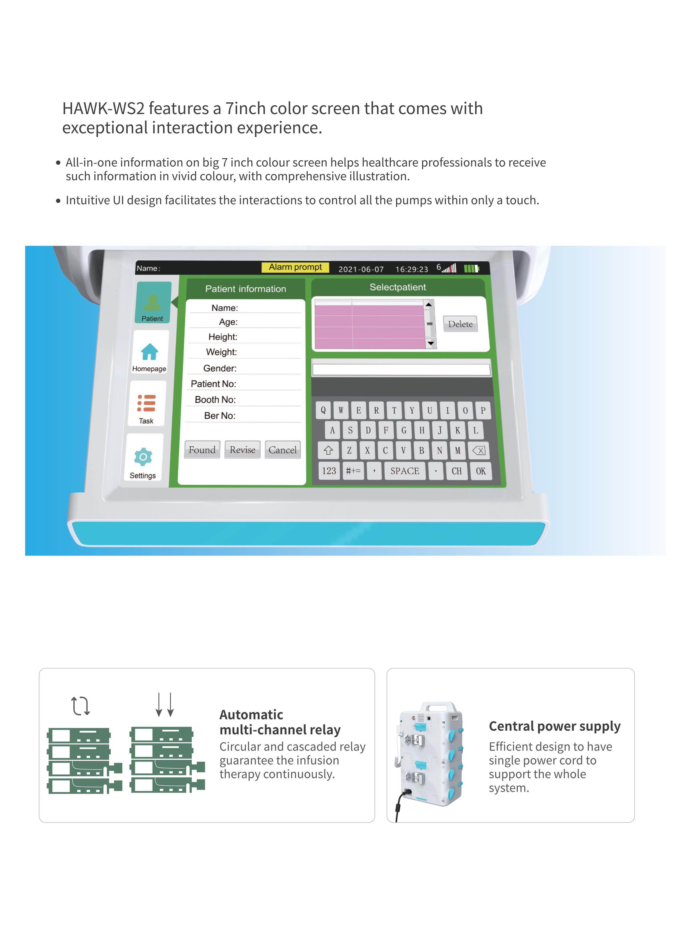 Infusion Workstation Medical Infusion Pump ABS ISO13485
