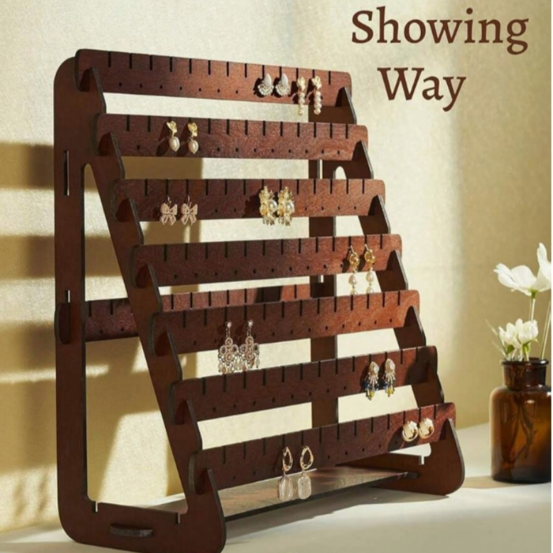 Wooden Earrings Storage Display Rack Wooden Stud Earrings Jewelry Hooks Ladder Table Storage Display Stand