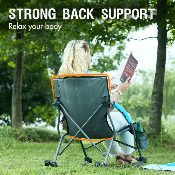 Black Mesh Back High Back Folding Camping Chair for Outdoor Activities Supports 130kg