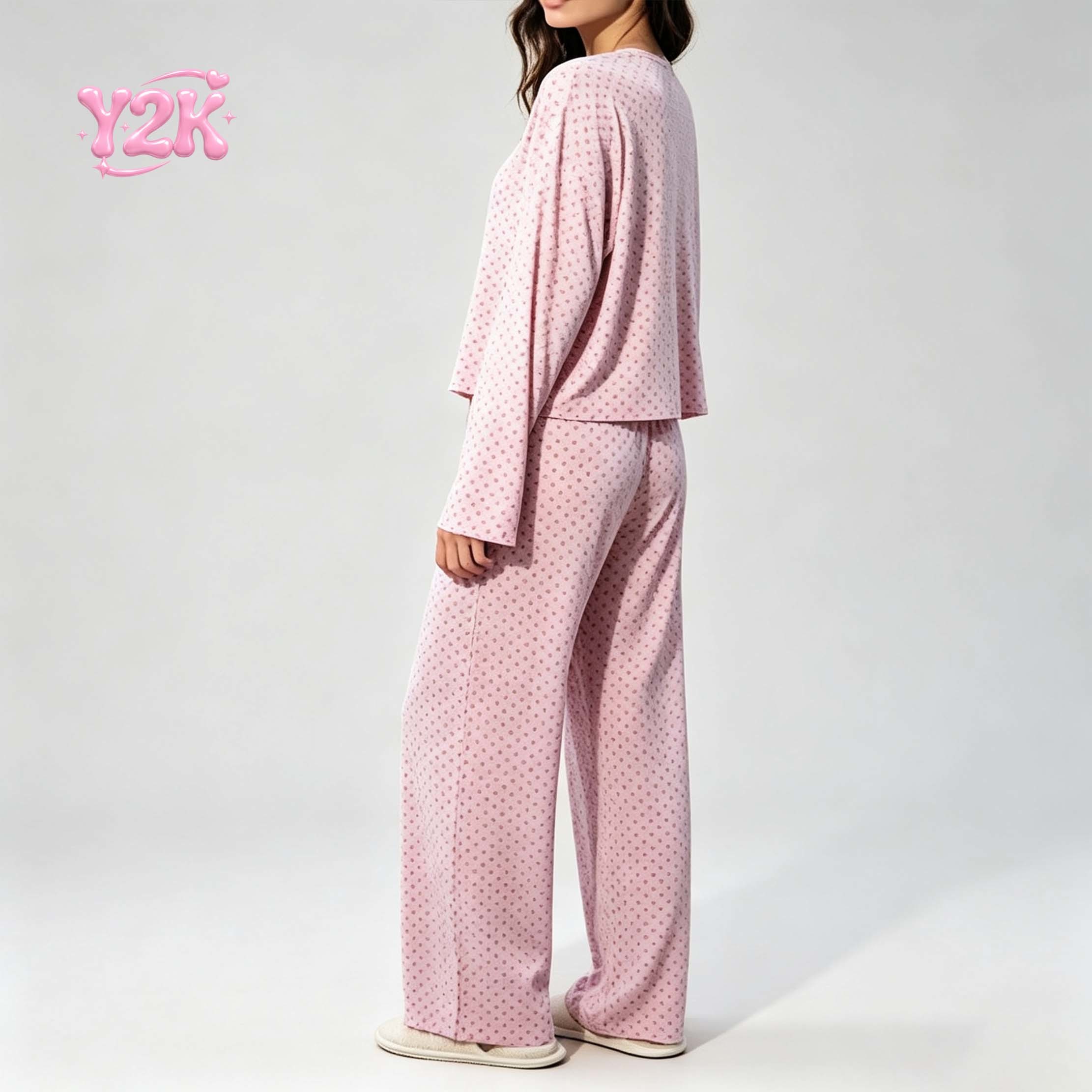 Custom Women's Pointelle Knit Top Wide Leg Lounge Pants Set