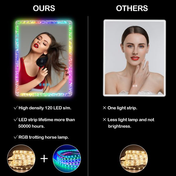 Modern LED Bathroom Smart Mirror Marquee Lights HD Anti-Fog Rectangle IP44 Rated Multiple Lighting Modes Touch Switch Acrylic