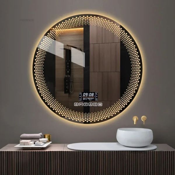 Simple flameproof Led Smart Touch Screen Anti-fog Round Sensor Mirror with Light(WH-MR-101)
