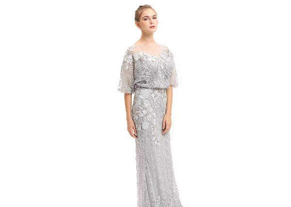 Grey Color O Neck Middle East Evening Dresses Floor Length / Party Dresses For Women