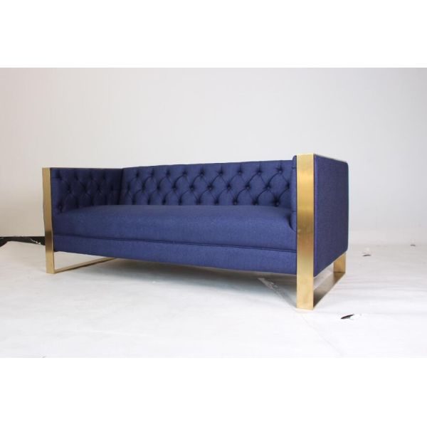 Modern tufted button stainless steel leg linen fabric sofa with 3 seats living room with armrest sofa