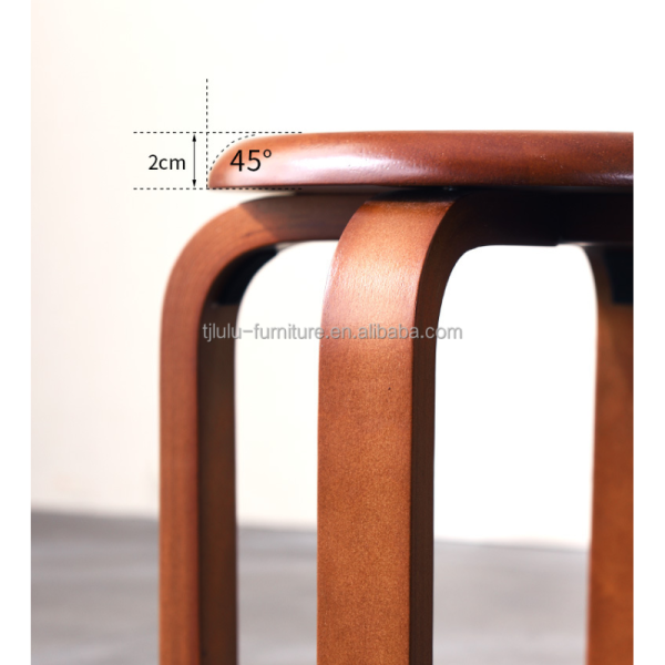 OEM Service Accepted Fashion Simple Stool Modern Household Small Round Solid Wood Stackable Chairs Wood Stool Curved Wood Stool