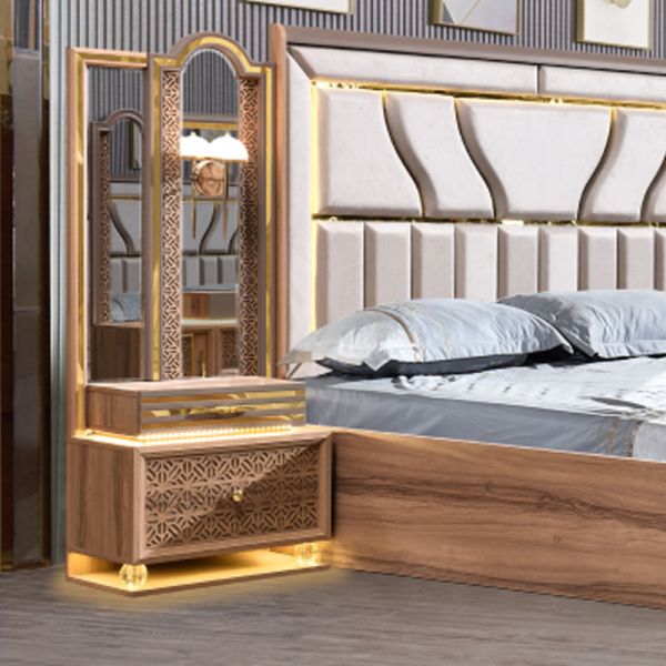 Turkish Luxury Style Wooden Frame King Size Bed Set Led Headboard Modern Classic Full Home Wood Bedroom Sets Furniture