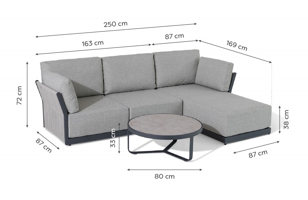 Villa Backyard L Shape Sectional Sofa with All Weather Fabric and Aluminum Frame by AJUNION
