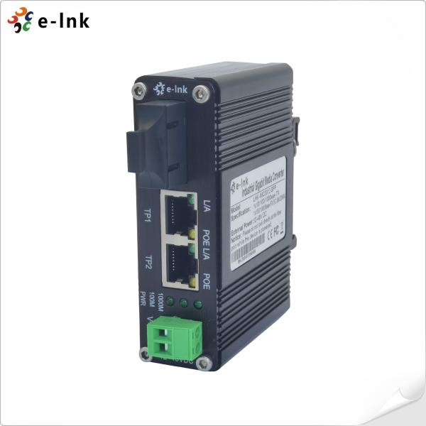 Aluminum Case POE Fiber Media Converter 15.4W  1 Port 1000X To 2 Port 10/100/1000B