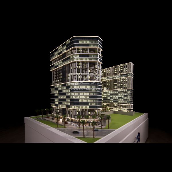 1:75 Scale Architectural Scale Model with Custom Electroplated Acrylic and Dynamic Lighting for AL YAQOOT Towers