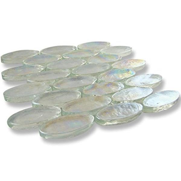 Blue & White Excalibur Oval Mosaic Glass Pool Tile Bush Hammered Surface