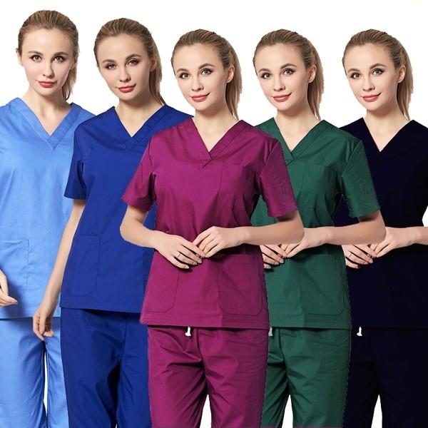 Custom Logo Solid Color Hospital Scrub Suit Classic Style OEM Service