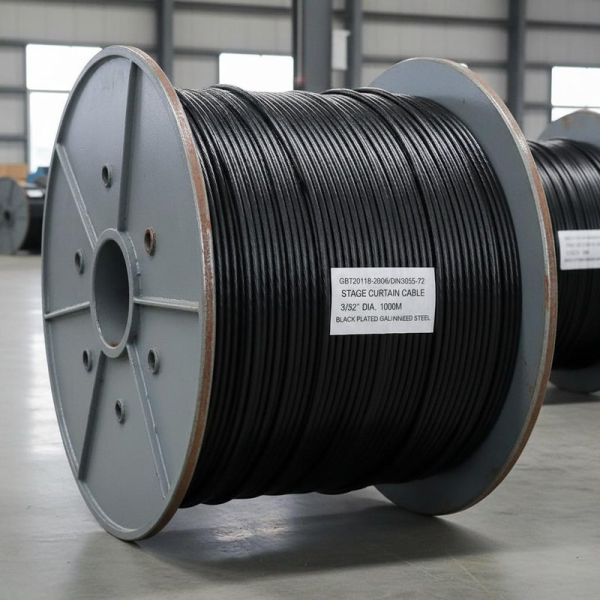 Black Galvanized Steel Aircraft Cable 3/32 Diameter 1000m Length with GBT20118-2006/DIN3055-72 Standard for Stage Curtain