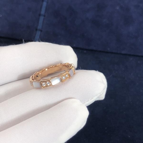 Elegant  18K Gold Diamonds Serpenti Viper Ring Diamond With White MOP Ring Yellow Gold White Gold