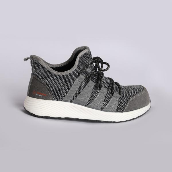 Бренд Серая Flyknit защитная обувь Рабочие сапоги Шнурки закрытие EVA наружная подошва Стальная пальца Дышащая обувь безопасности