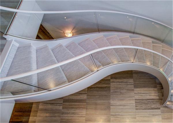 Standoff Glass Balustrade Curved Oak Staircase Painted Finish For Building Hotel