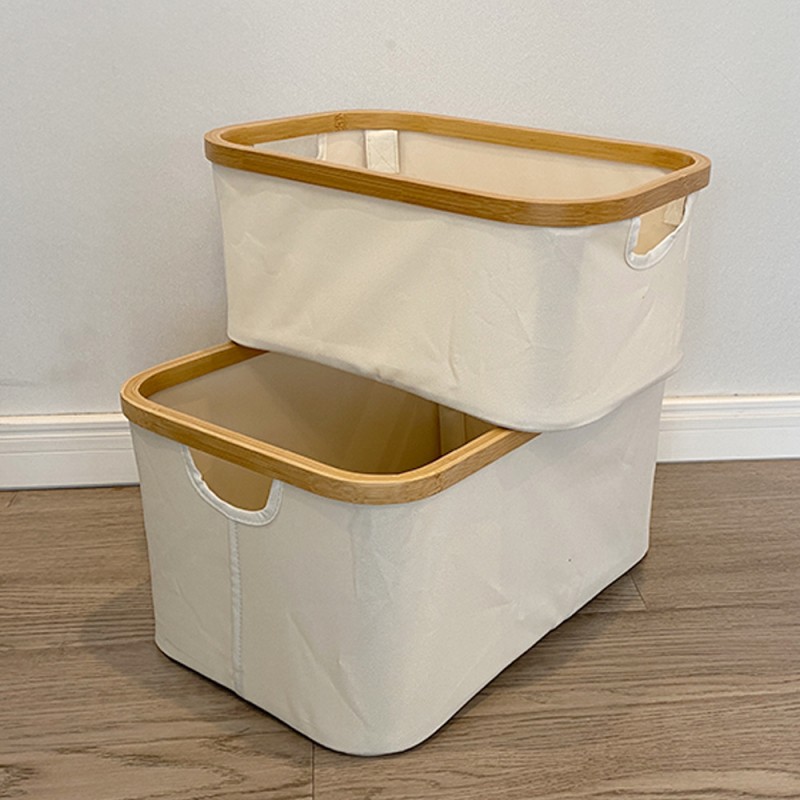 Custom Large Capacity Rectangle Bamboo Storage Basket Oxford Cloth Toy Organizer Box for Bathroom Wardrobe Dirty Clothes Storage