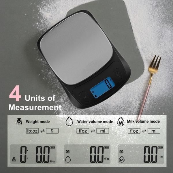 Balance de cuisine numérique intelligente Camry en acier inoxydable 5 kg/1 g avec bouton tactile pour la pesée et l'équilibrage