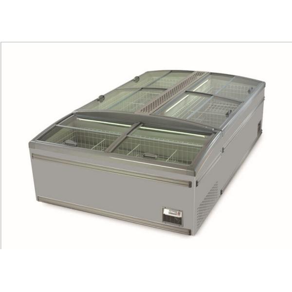 Supermarket Commercial Island Freezer / Sliding Glass Curved Lid Chest Combined Island Fridge