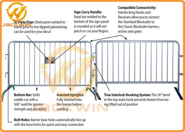 Stainless Steel Bridge Feet Crowd Control Barriers Hot Dipped Galvanized