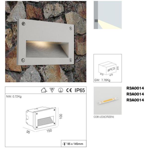 Recessed Outdoor LED Step Lights , Rectangle Aluminum  Wall Lamp 3W 110 - 240V 50HZ