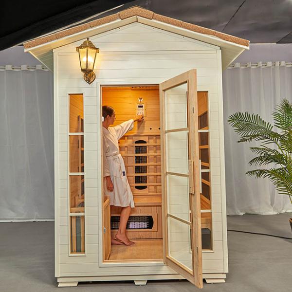 Outdoor Infrared Combined Sauna Steam Room Solid Wood With Waterproof Roof