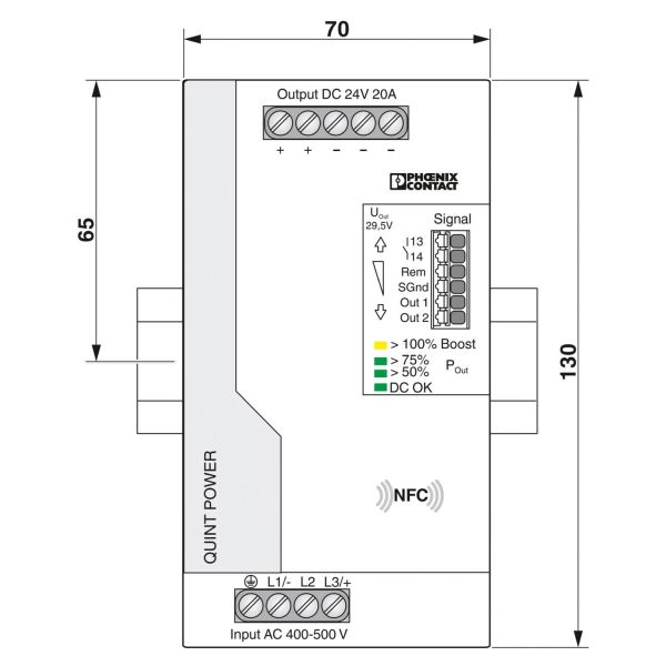 Phoenix Contact QUINT4-PS 3-Phase Input 24VDC 20A Output DIN Rail Mounting Industrial Power Supply