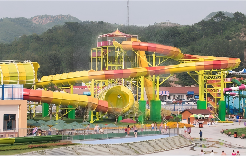 Steel Frame Water Park Water Slide Giant Python Shaped Fiberglass Material
