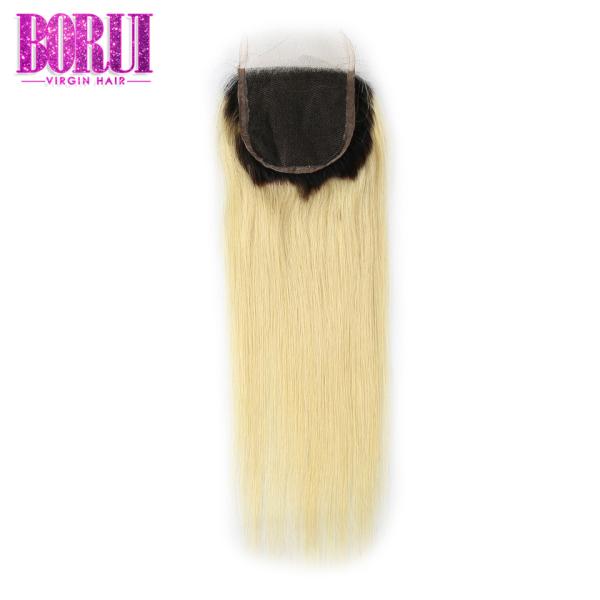 1b613 Blonde Human Hair Extensions With Closure Silky Straight Wave Soft Smooth