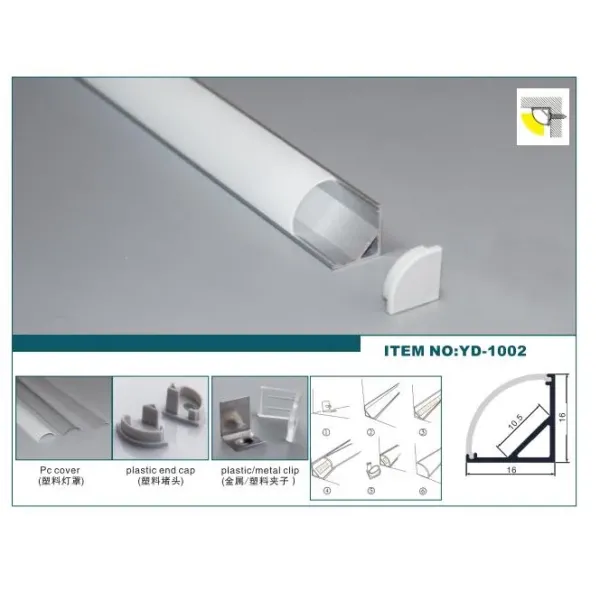 Hot Sale Small Corner LED Profile Quadrant LED Aluminium Profile for Corner Lighting with 6063 T3-T8 Aluminium Alloy and Anodized Finish