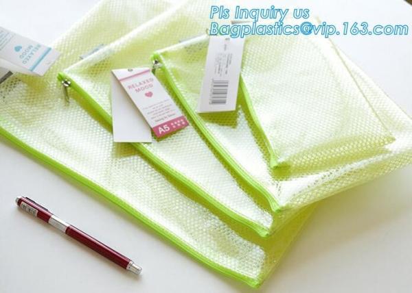 custom brand pvc mesh zippered bag, zipper document file bag with logo printed, mesh zipper Pouch bag A4/A5/A3 envelope