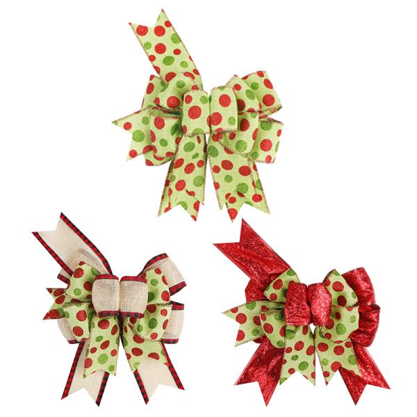 Arcos de vacaciones 2024 Big Burlap Ribbon Arcos de doble capa con cintas de alambre Impreso Arco