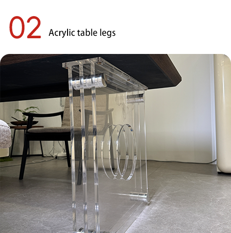 Wooden Tea Table with Acrylic Legs and Three Chairs Office Reception Tea Table