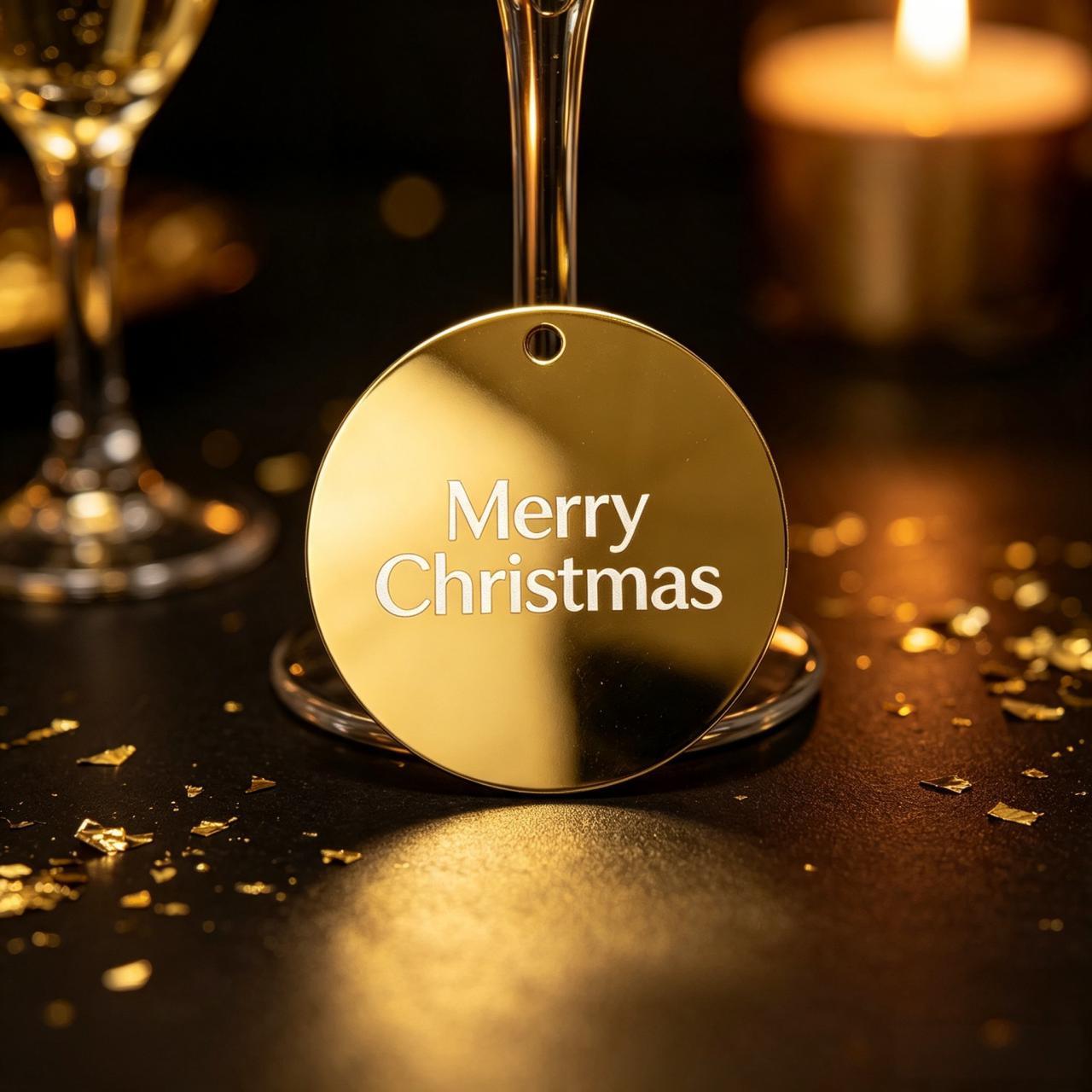 Round Acrylic PMMA Mirror Sheet Hangable Holiday Decoration Ornament with Customizable Greeting Message String