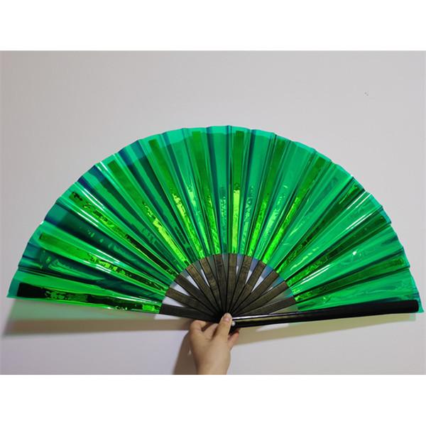 Reflective Large Folding Hand Fan PVC Bamboo 33*68cm For Party