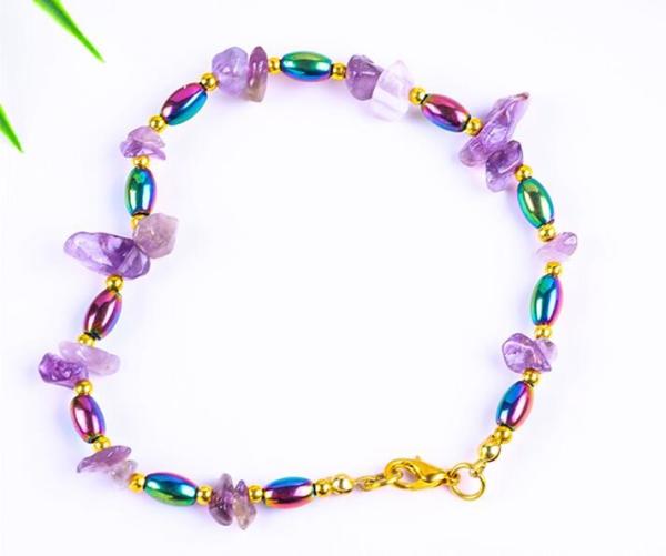 Pedra de hematita Anquilhos Pulseiras com Cristais de Cascalho Pedra Anquilho Prémio Cadeia