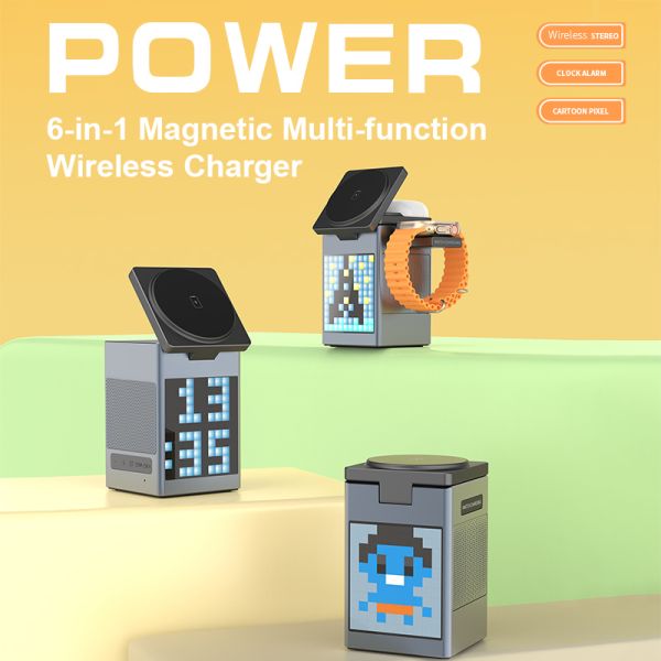 APP Controlled RGB Alarm Clock 15W Fast Charging Station 6 In 1 Magnetic